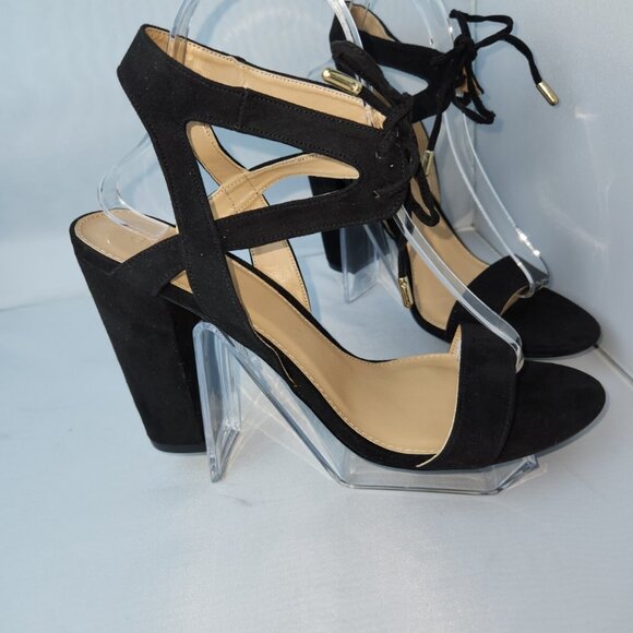 Charlotte Russe, block heels, slingback black, velvet, strappy, lace up, size 11 - Picture 8 of 15